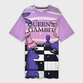 Платье-футболка 3D с принтом The Queens Gambit в Кировске,  |  | beth harmon | chess | queens gambit | the queens gambit | аня тейлор джой | бет хармон | нетфликс | ход королевы | шахматы