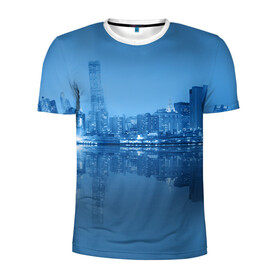 Мужская футболка 3D спортивная с принтом New York в Кировске, 100% полиэстер с улучшенными характеристиками | приталенный силуэт, круглая горловина, широкие плечи, сужается к линии бедра | new york | архитектура | здания | мост | сша