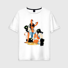 Женская футболка хлопок Oversize с принтом Взрослые развлечения в Кировске, 100% хлопок | свободный крой, круглый ворот, спущенный рукав, длина до линии бедер
 | арт | демон | демонесса | рисунок | суккуб | школьница