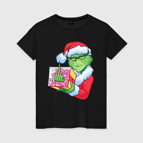 Женская футболка хлопок с принтом Новый год. Гринч в Кировске, 100% хлопок | прямой крой, круглый вырез горловины, длина до линии бедер, слегка спущенное плечо | 2021 | гринч | новый год | подарок | рождество