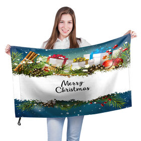 Флаг 3D с принтом Merry Christmas в Кировске, 100% полиэстер | плотность ткани — 95 г/м2, размер — 67 х 109 см. Принт наносится с одной стороны | 