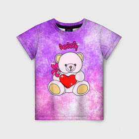 Детская футболка 3D с принтом Lovely bear в Кировске, 100% гипоаллергенный полиэфир | прямой крой, круглый вырез горловины, длина до линии бедер, чуть спущенное плечо, ткань немного тянется | bear | love is | teddy | богиня | валентина | влюбленный | девушке | дочь | жена | игрушка | лучшая | любимая | люблю | мама | марта | медведь | медведь с сердцем | медвежата | мишка тедди | плюшевые | подарок