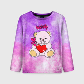 Детский лонгслив 3D с принтом Lovely bear в Кировске, 100% полиэстер | длинные рукава, круглый вырез горловины, полуприлегающий силуэт
 | bear | love is | teddy | богиня | валентина | влюбленный | девушке | дочь | жена | игрушка | лучшая | любимая | люблю | мама | марта | медведь | медведь с сердцем | медвежата | мишка тедди | плюшевые | подарок