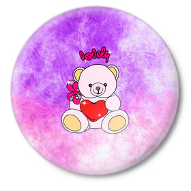 Значок с принтом Lovely bear в Кировске,  металл | круглая форма, металлическая застежка в виде булавки | Тематика изображения на принте: bear | love is | teddy | богиня | валентина | влюбленный | девушке | дочь | жена | игрушка | лучшая | любимая | люблю | мама | марта | медведь | медведь с сердцем | медвежата | мишка тедди | плюшевые | подарок