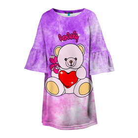 Детское платье 3D с принтом Lovely bear в Кировске, 100% полиэстер | прямой силуэт, чуть расширенный к низу. Круглая горловина, на рукавах — воланы | bear | love is | teddy | богиня | валентина | влюбленный | девушке | дочь | жена | игрушка | лучшая | любимая | люблю | мама | марта | медведь | медведь с сердцем | медвежата | мишка тедди | плюшевые | подарок