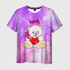 Мужская футболка 3D с принтом Lovely bear в Кировске, 100% полиэфир | прямой крой, круглый вырез горловины, длина до линии бедер | Тематика изображения на принте: bear | love is | teddy | богиня | валентина | влюбленный | девушке | дочь | жена | игрушка | лучшая | любимая | люблю | мама | марта | медведь | медведь с сердцем | медвежата | мишка тедди | плюшевые | подарок