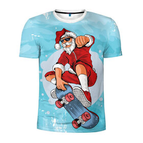 Мужская футболка 3D спортивная с принтом Cool Santa в Кировске, 100% полиэстер с улучшенными характеристиками | приталенный силуэт, круглая горловина, широкие плечи, сужается к линии бедра | 