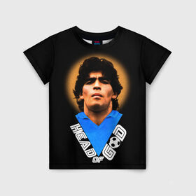 Детская футболка 3D с принтом Diego Maradona в Кировске, 100% гипоаллергенный полиэфир | прямой крой, круглый вырез горловины, длина до линии бедер, чуть спущенное плечо, ткань немного тянется | Тематика изображения на принте: diego | diego armando maradona | legend | maradona | аргентина | диего | король | легенда | марадона | нападающий | полузащитник | футбол | футболист
