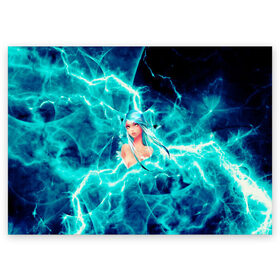 Поздравительная открытка с принтом Electro-Girl в Кировске, 100% бумага | плотность бумаги 280 г/м2, матовая, на обратной стороне линовка и место для марки
 | blue | cat | electro | girl | молния девочка | суперспособность | электричество | электро