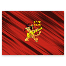 Поздравительная открытка с принтом Rock Star в Кировске, 100% бумага | плотность бумаги 280 г/м2, матовая, на обратной стороне линовка и место для марки
 | Тематика изображения на принте: cat | rock | star | кот | котенок | коты. рок | кошка. котик