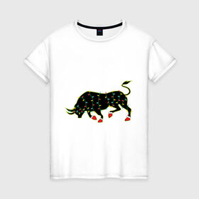 Женская футболка хлопок с принтом Bull silhouette and garland в Кировске, 100% хлопок | прямой крой, круглый вырез горловины, длина до линии бедер, слегка спущенное плечо | 