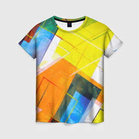 Женская футболка 3D с принтом Геометрический хаос в Кировске, 100% полиэфир ( синтетическое хлопкоподобное полотно) | прямой крой, круглый вырез горловины, длина до линии бедер | абстракция | геометрия | квадрат | кисть | краска | прямоугольник | треугольник | фигура | хаос
