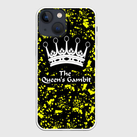 Чехол для iPhone 13 mini с принтом The Queens Gambit в Кировске,  |  | chess | crown | inscription the queens gambit | queen | the queens gambit | королева | корона | надпись the queens gambit | принт the queens gambit | принт ход королевы | сериал the queens gambit | сериал ход королевы | ход королевы | шахмоты