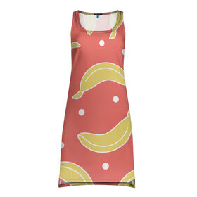 Платье-майка 3D с принтом Банановый рай в Кировске, 100% полиэстер | полуприлегающий силуэт, широкие бретели, круглый вырез горловины, удлиненный подол сзади. | банан | банановый | белый | еда | желтый | летний | питание | розовый | точки | фрукт