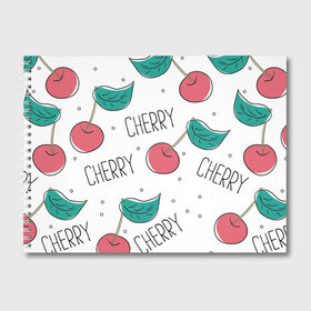 Альбом для рисования с принтом Вишенки Cherry в Кировске, 100% бумага
 | матовая бумага, плотность 200 мг. | cherry | белый | вишня | красный | лето | надпись | сад | черенок | черешня | ягода