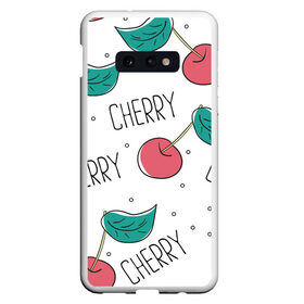 Чехол для Samsung S10E с принтом Вишенки Cherry в Кировске, Силикон | Область печати: задняя сторона чехла, без боковых панелей | Тематика изображения на принте: cherry | белый | вишня | красный | лето | надпись | сад | черенок | черешня | ягода