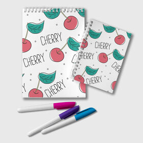 Блокнот с принтом Вишенки Cherry в Кировске, 100% бумага | 48 листов, плотность листов — 60 г/м2, плотность картонной обложки — 250 г/м2. Листы скреплены удобной пружинной спиралью. Цвет линий — светло-серый
 | Тематика изображения на принте: cherry | белый | вишня | красный | лето | надпись | сад | черенок | черешня | ягода