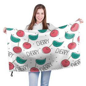 Флаг 3D с принтом Вишенки Cherry в Кировске, 100% полиэстер | плотность ткани — 95 г/м2, размер — 67 х 109 см. Принт наносится с одной стороны | cherry | белый | вишня | красный | лето | надпись | сад | черенок | черешня | ягода