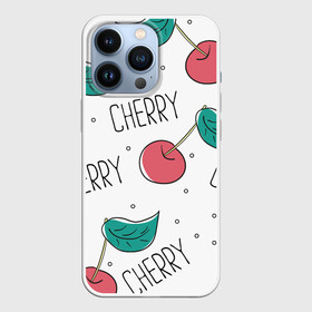 Чехол для iPhone 13 Pro с принтом Вишенки Cherry в Кировске,  |  | Тематика изображения на принте: cherry | белый | вишня | красный | лето | надпись | сад | черенок | черешня | ягода