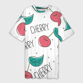 Платье-футболка 3D с принтом Вишенки Cherry в Кировске,  |  | cherry | белый | вишня | красный | лето | надпись | сад | черенок | черешня | ягода