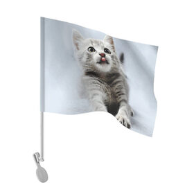 Флаг для автомобиля с принтом серый котенок в Кировске, 100% полиэстер | Размер: 30*21 см | grey kitten | kitten | котенок | милый котенок | серый котенок