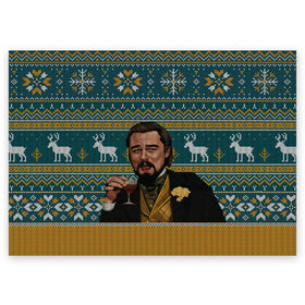 Поздравительная открытка с принтом Кэлвин Кэнди в Кировске, 100% бумага | плотность бумаги 280 г/м2, матовая, на обратной стороне линовка и место для марки
 | Тематика изображения на принте: джанго особожденный | кэлвин кэнди | леонардо ди каприо | рождественский свитер