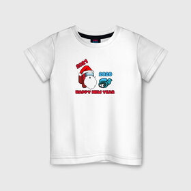 Детская футболка хлопок с принтом Happy New Year - Amoung Us в Кировске, 100% хлопок | круглый вырез горловины, полуприлегающий силуэт, длина до линии бедер | 