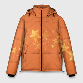 Мужская зимняя куртка 3D с принтом Золотые снежинки в Кировске, верх — 100% полиэстер; подкладка — 100% полиэстер; утеплитель — 100% полиэстер | длина ниже бедра, свободный силуэт Оверсайз. Есть воротник-стойка, отстегивающийся капюшон и ветрозащитная планка. 

Боковые карманы с листочкой на кнопках и внутренний карман на молнии. | 