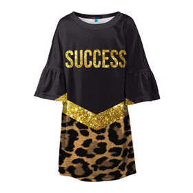 Детское платье 3D с принтом Success в Кировске, 100% полиэстер | прямой силуэт, чуть расширенный к низу. Круглая горловина, на рукавах — воланы | Тематика изображения на принте: success | swag | блеск | блестки | китч | леопард | леопардовый принт | понты | успех | успешные люди | фрик
