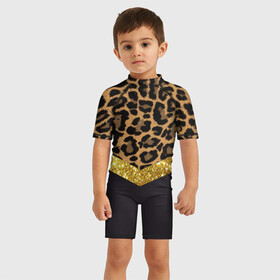 Детский купальный костюм 3D с принтом Леопардовый принт в Кировске, Полиэстер 85%, Спандекс 15% | застежка на молнии на спине | success | swagg | блеск | блестки | животнй принт | золотистый | золото | золотой | леопард | леопардовый принт | понты | тигровый