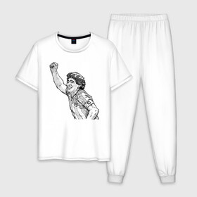 Мужская пижама хлопок с принтом Марадона в Кировске, 100% хлопок | брюки и футболка прямого кроя, без карманов, на брюках мягкая резинка на поясе и по низу штанин
 | аргентина | диего | капитан | марадона | футбол | чемпион