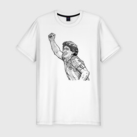 Мужская футболка хлопок Slim с принтом Марадона в Кировске, 92% хлопок, 8% лайкра | приталенный силуэт, круглый вырез ворота, длина до линии бедра, короткий рукав | аргентина | диего | капитан | марадона | футбол | чемпион