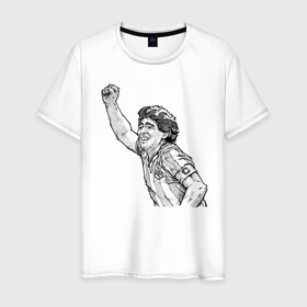 Мужская футболка хлопок с принтом Марадона в Кировске, 100% хлопок | прямой крой, круглый вырез горловины, длина до линии бедер, слегка спущенное плечо. | аргентина | диего | капитан | марадона | футбол | чемпион