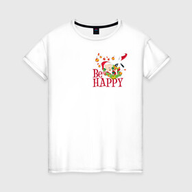 Женская футболка хлопок с принтом Be happy в Кировске, 100% хлопок | прямой крой, круглый вырез горловины, длина до линии бедер, слегка спущенное плечо | daffy | duck | looney | pig | porky | tunes | vdzajul | дак | даффи | пиг | порки