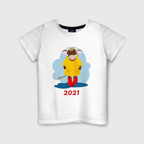Детская футболка хлопок с принтом Год быка 2021 в Кировске, 100% хлопок | круглый вырез горловины, полуприлегающий силуэт, длина до линии бедер | 