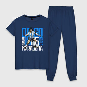 Женская пижама хлопок с принтом 10 Diego Maradona в Кировске, 100% хлопок | брюки и футболка прямого кроя, без карманов, на брюках мягкая резинка на поясе и по низу штанин | 10 номер | diego | football | maradona | maradonna | арегнтина | бога | диего | марадона | марадонна | ретро | рука | сборная аргентины | футбол | футболист
