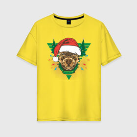 Женская футболка хлопок Oversize с принтом Christmas Dog в Кировске, 100% хлопок | свободный крой, круглый ворот, спущенный рукав, длина до линии бедер
 | 