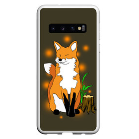 Чехол для Samsung Galaxy S10 с принтом Лиса в лесу в Кировске, Силикон | Область печати: задняя сторона чехла, без боковых панелей | animals | fox | в лесу | дерево | дикий | животные | зверек | зверь | кусты | лес | лесной | лесные | лиса | лисенок | лисица | лисичка | листья | мордочка | мультяшный | пенек | природа | растения | рыжая