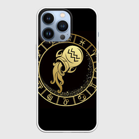 Чехол для iPhone 13 Pro с принтом Водолей в Кировске,  |  | водолей | знаки зодиака | золотой рисунок | черный фон