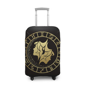 Чехол для чемодана 3D с принтом Близнецы в Кировске, 86% полиэфир, 14% спандекс | двустороннее нанесение принта, прорези для ручек и колес | близнецы | знаки зодиака | золотой рисунок | черный фон