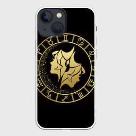 Чехол для iPhone 13 mini с принтом Близнецы в Кировске,  |  | близнецы | знаки зодиака | золотой рисунок | черный фон