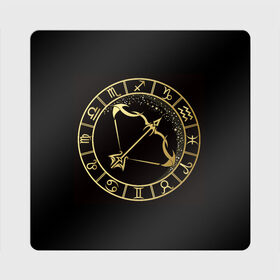 Магнит виниловый Квадрат с принтом Стрелец в Кировске, полимерный материал с магнитным слоем | размер 9*9 см, закругленные углы | знаки зодиака | золотой рисунок | стрелец | черный фон