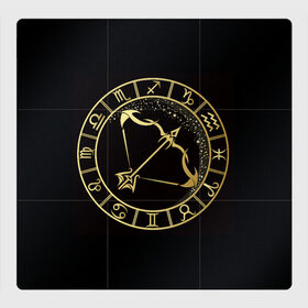 Магнитный плакат 3Х3 с принтом Стрелец в Кировске, Полимерный материал с магнитным слоем | 9 деталей размером 9*9 см | знаки зодиака | золотой рисунок | стрелец | черный фон