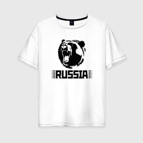 Женская футболка хлопок Oversize с принтом Russia в Кировске, 100% хлопок | свободный крой, круглый ворот, спущенный рукав, длина до линии бедер
 | bear | russia | медведь | мишка | россия | рф | черный