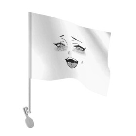 Флаг для автомобиля с принтом Ахегао личико в Кировске, 100% полиэстер | Размер: 30*21 см | Тематика изображения на принте: аниме | ахегао | девушка | лицо | язык