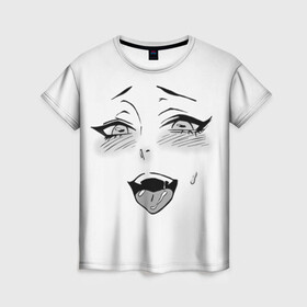 Женская футболка 3D с принтом Ахегао личико в Кировске, 100% полиэфир ( синтетическое хлопкоподобное полотно) | прямой крой, круглый вырез горловины, длина до линии бедер | аниме | ахегао | девушка | лицо | язык