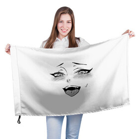 Флаг 3D с принтом Ахегао личико в Кировске, 100% полиэстер | плотность ткани — 95 г/м2, размер — 67 х 109 см. Принт наносится с одной стороны | аниме | ахегао | девушка | лицо | язык