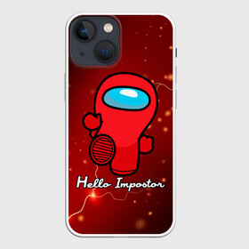 Чехол для iPhone 13 mini с принтом Hello Impostor. в Кировске,  |  | among us | hello | hello impostor | impostor | there is impostor among us | амонг ус | игра | мем | предатель | предатель среди нас | самозванец | среди нас