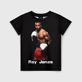 Детская футболка 3D с принтом Roy Jones в Кировске, 100% гипоаллергенный полиэфир | прямой крой, круглый вырез горловины, длина до линии бедер, чуть спущенное плечо, ткань немного тянется | Тематика изображения на принте: boxer | boxing | great boxer | roy jones | roy jones lettering | roy jones print | бокс | боксер | великий боксер | надпись roy jones | принт roy jones | рой джонс