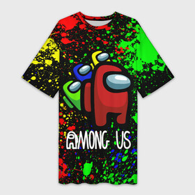 Платье-футболка 3D с принтом AMONG US в Кировске,  |  | among us | impostor | амонг ас | брызги краски | игра | космический | космический корабль | космонавт | космос | краска | мем | предатель | среди нас | экшен